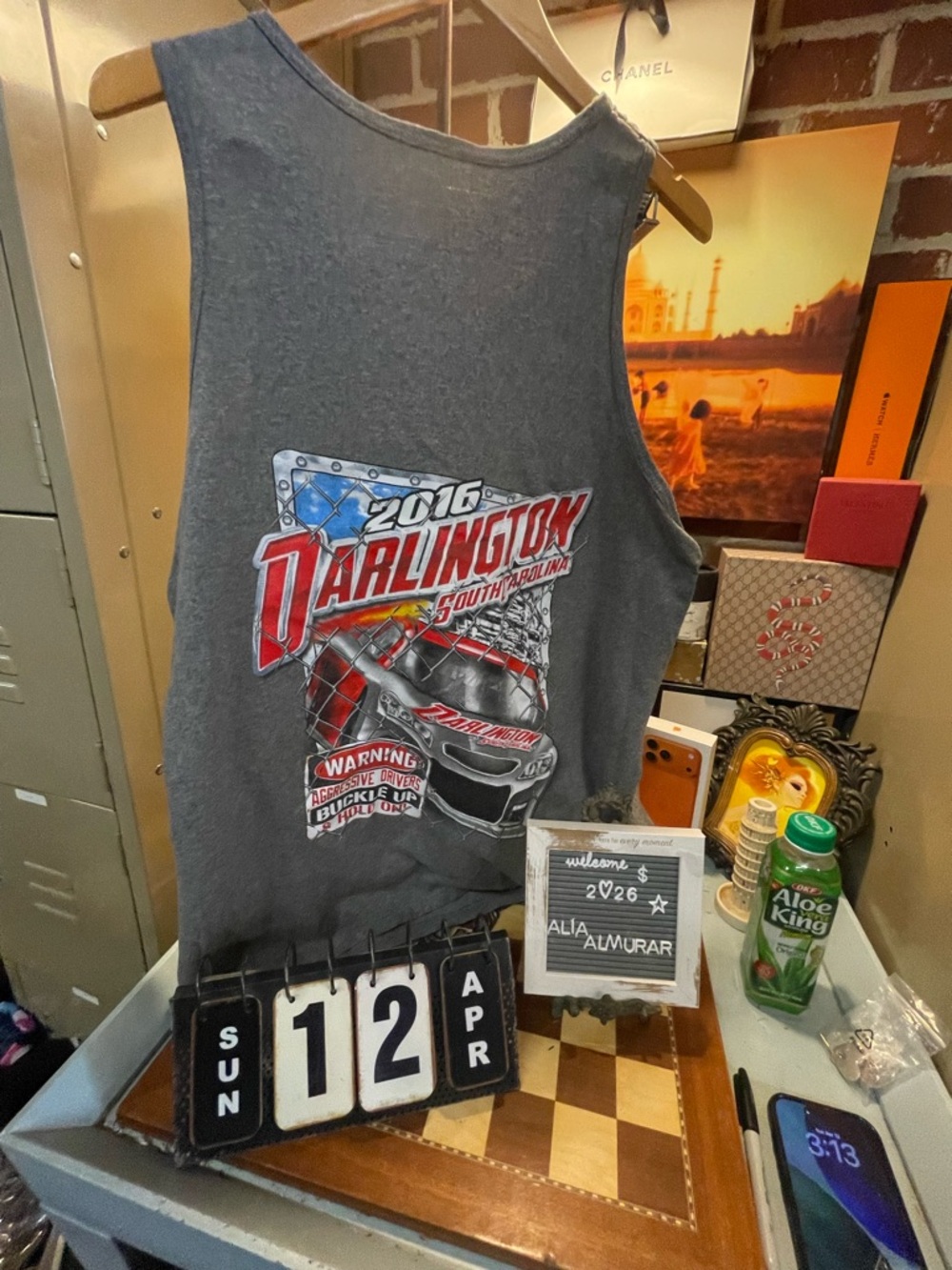 NASCAR-themed tank top celebrating the 2016 race at Darlington Raceway.